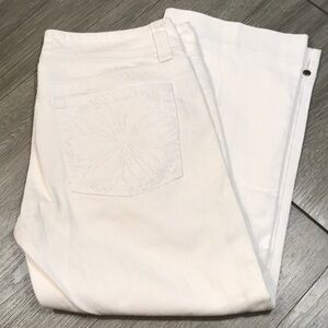NOIR Flower Embroidered WhiteWide Leg Denim Crops size 8